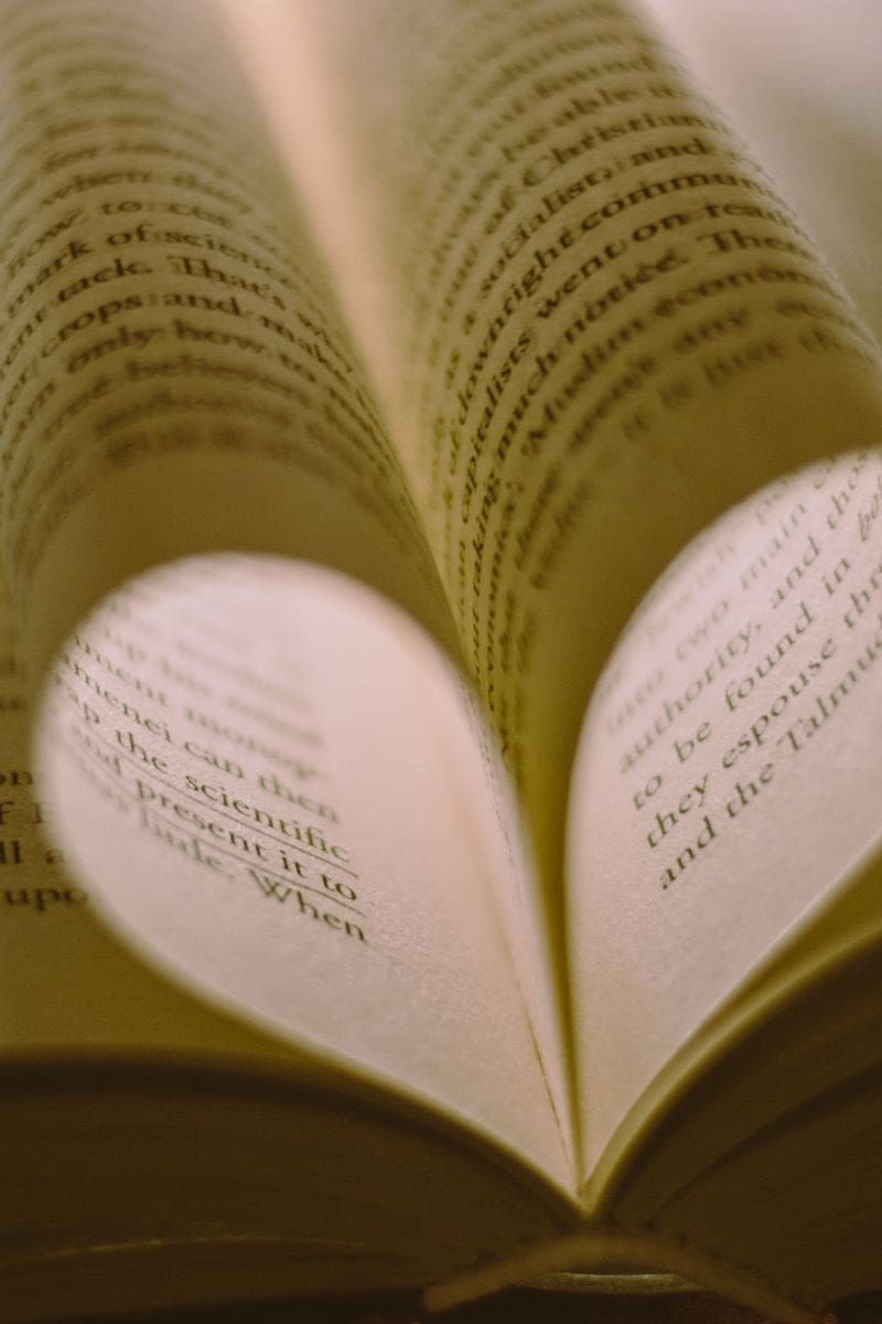 Open book with pages folded into a heart shape